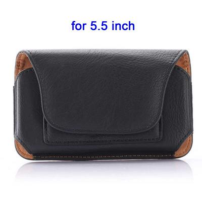 Card Holder Waist Hanged Pouch PU Leather Case for Universal 5.5 Inch Mobile Phones - Black