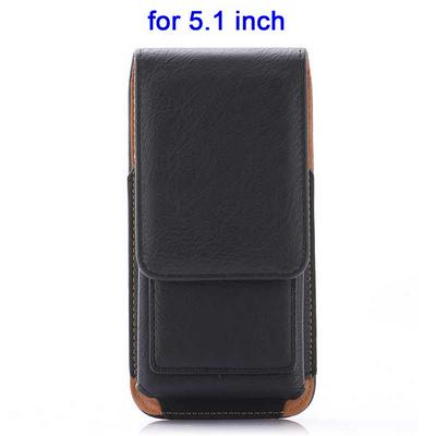 Card Holder Vertical Flip Waist Hanged Pouch PU Leather Case for Universal 5.1 Inch Mobile Phones - Black