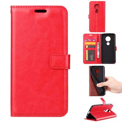 Oil Side Crazy Horse Pattern Side Flip Anti-Scratch PU Leather + Soft TPU Card Slots with Picture Frame Stand and Magnetic Buckle Wallet Case for Motorola Moto G6 Play - Red