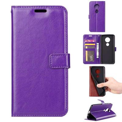 Oil Side Crazy Horse Pattern Side Flip Anti-Scratch PU Leather + Soft TPU Card Slots with Picture Frame Stand and Magnetic Buckle Wallet Case for Motorola Moto G6 Play - Purple