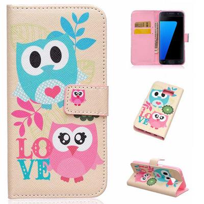 Colorful Painting Wallet Style Magnetic Flip Stand TPU+ PU Leather Case for Samsung Galaxy S7/ G9300 - Owls Love