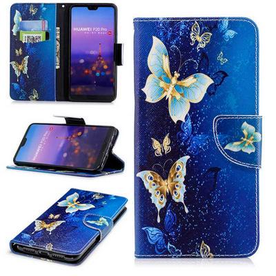 Colored Painting Card Holder Slots Wallet Style with Magnetic Buckle PU Leather + Soft TPU Case for Huawei P20 Pro - Flying Butterfly