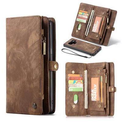 CaseMe 008 Series Folio Zipper Wallet Style Detachable 2 in 1 with Flip Credit Card Slots Holder TPU + PU Leather Cover Case for Samsung Galaxy Note 9 - Brown