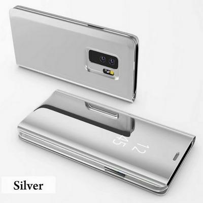 Plating Mirror Magnetic Suction PU Leather + Hard PC with Intelligent Sensor Chip Smart Wake Sleep Flip-Free Answer Phone Stand Case for Samsung Galaxy S9 - Silver