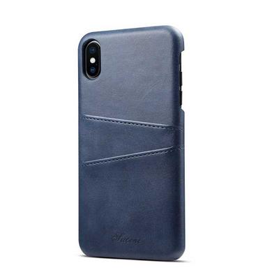 Suteni Calf Pattern with Two Card Slots Leather Coated Hard PC Back Cover Protective Phone Case for iPhone Xs Max 6.5 - Blue