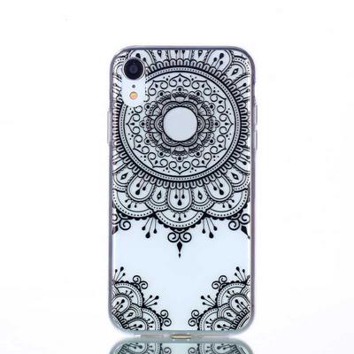 Colored Painting Transparent Soft TPU Back Cover Case for iPhone XR 6.1 - Black Mandala