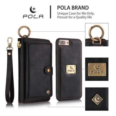 Pola for Car Holder with Zipper Wallet Detachable PU Leather + PC Key Ring Strap with Picture Frame and Card Slots Protective Case for iPhone 7 Plus / 8 Plus - Black