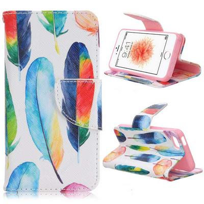 Colorful Painting Wallet Style Magnetic Flip Stand TPU+ PU Leather Case for iPhone SE iPhone 5 iPhone 5S - Colorful Feather