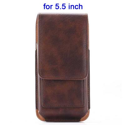 Card Holder Vertical Flip Waist Hanged Pouch PU Leather Case for Universal 5.5 Inch Mobile Phones - Brown