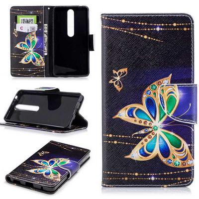 Colored Painting Card Holder Slots Wallet Style with Magnetic Buckle PU Leather + Soft TPU Case for Nokia 6 2018 - Butterfly