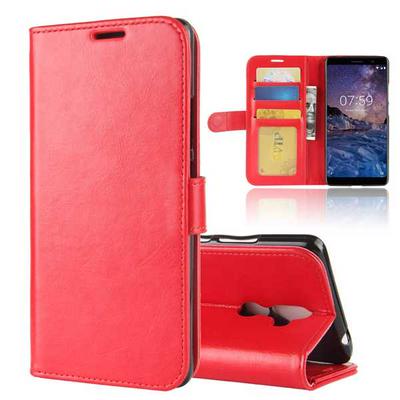 R64 Pattern Side Flip Wallet Style Picture Frame PU Leather + Soft TPU Card Holder with Stand and Magnetic Buckle Cover Case for Nokia 7 Plus - Red