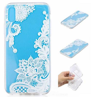 Painted Pattern Ultra Slim Anti-Scratch Transparent Soft TPU Back Cover Protective Case for iPhone X / XS - White Flower Pattern