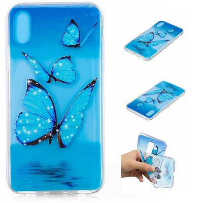 Painted Pattern Ultra Slim Anti-Scratch Transparent Soft TPU Back Cover Protective Case for iPhone X / XS - Blue Butterflies