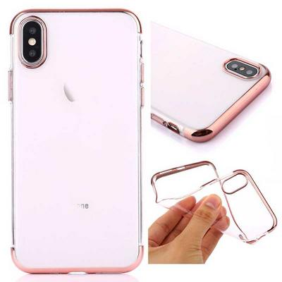 Dual Color Anti-Drop Electroplated Edged Transparent Soft TPU Back Cover Protective Case for iPhone XR 6.1 - Rose Gold