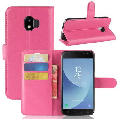 Lichee Pattern Solid Color Side Flip PU Leather + Soft TPU Card Slots with Stand and Magnetic Buckle Wallet Case for Samsung Galaxy J2 Pro (2018) / J2 (2018) - Rose Red