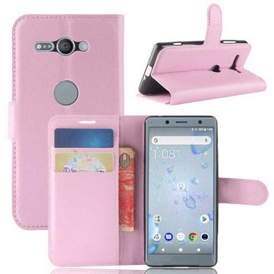Lichee Pattern Solid Color Side Flip PU Leather + Soft TPU Card Slots with Stand and Magnetic Buckle Wallet Case for Sony Xperia XZ2 Compact - Pink