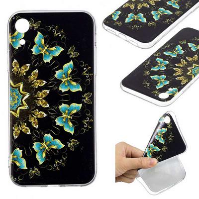Painted High Transparent Anti-Scratch Soft TPU Back Cover Protective Case for iPhone XR 6.1 - Green Butterflies