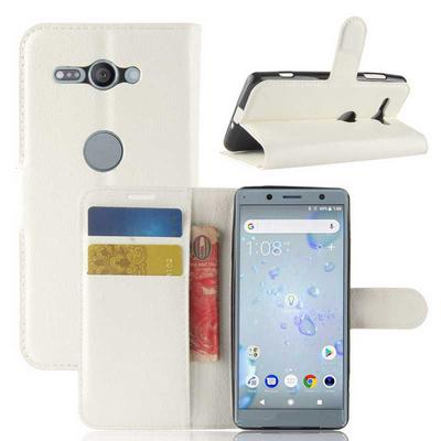 Lichee Pattern Solid Color Side Flip PU Leather + Soft TPU Card Slots with Stand and Magnetic Buckle Wallet Case for Sony Xperia XZ2 Compact - White