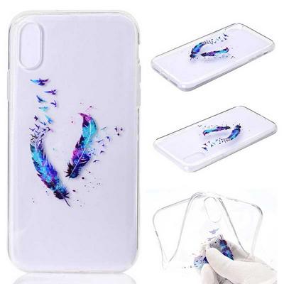 Painted Ultra Slim Transparent Anti-Scratch Soft TPU Back Cover Protective Case for iPhone XR 6.1 - Feathers