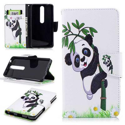 Colored Painting Card Holder Slots Wallet Style with Magnetic Buckle PU Leather + Soft TPU Case for Nokia 6 2018 -Climb