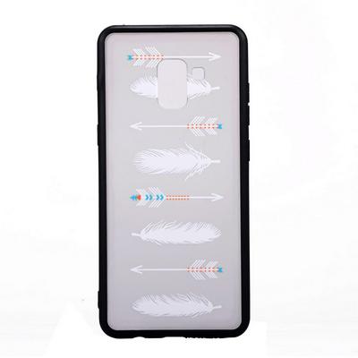 Color Painted Transparent Hard PC + Soft TPU Edge Hybrid Back Cover Protective Case for Samsung Galaxy A7 (2018) - Feathers