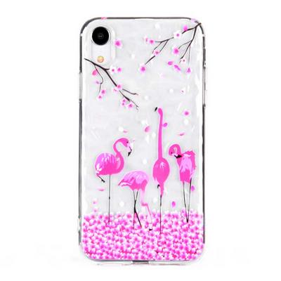 Color Painting Diamond Pattern Shockproof Soft Transparent TPU Back Cover Protective Case for iPhone XR 6.1 - Flamingo  