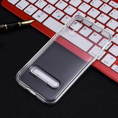Bumblebee Double Layer Transparent Soft TPU + Hard PC Bumper Frame Hybrid with Kickstand Back Cover Protective Case for iPhone Xs Max 6.5 - Silver