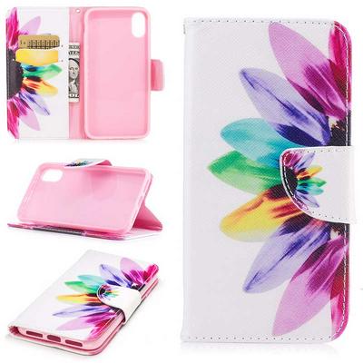 Color Painting Wallet Style PU Leather + Soft TPU Card Slots with Stand and Magnetic Buckle Case for iPhone X - Half Flower