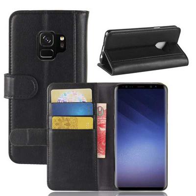 Side Flip Wallet Style Genuine Leather + Soft TPU Card Slots with Stand and Magnetic Buckle Case for Samsung Galaxy S9 - Black