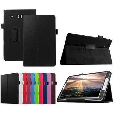 Lichee Pattern Flip Stand PU Leather Case for Samsung Galaxy Tab E 9.6 T560 with Pen Holder - Black