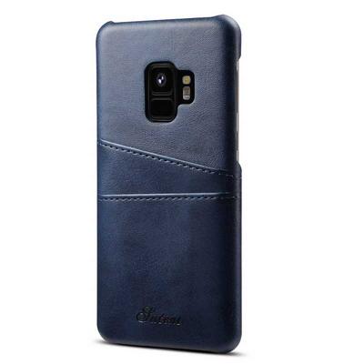 Card Holder Slots PU Leather Coated PC Back Cover Protective Case for Samsung Galaxy S9 - Navy Blue