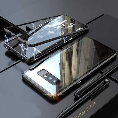 Detachable Magnetic Aluminium + Transparent Glass Hybrid Back Cover Case for Samsung Galaxy Note 8 - Black