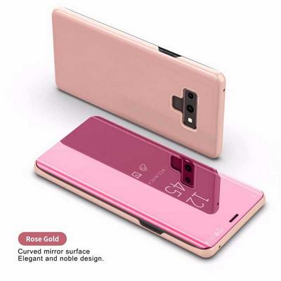 Plating Mirror Magnetic Suction PU Leather + Hard PC with Intelligent Sensor Chip Smart Wake Sleep Flip-Free Answer Phone Stand Case for Samsung Galaxy Note 9 - Rose Gold