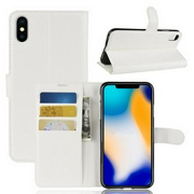 Litchi Pattern Wallet Stand Card Holder Slots PU Leather + TPU Protective Cover Case for iPhone Xs Max 6.5 - White