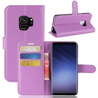 Lichee Pattern PU Leather + Soft TPU Card Holder with Adjustable Stand Support Wallet and Magnetic Buckle Case for Samsung Galaxy S9 - Purple
