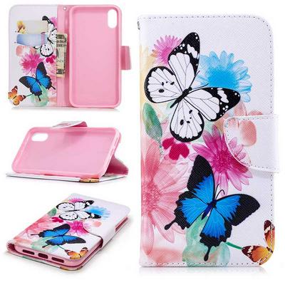 Colored Painting Card Holder Slots Wallet Style with Magnetic Buckle PU Leather + Soft TPU Case for iPhone XR 6.1 - Butterfly