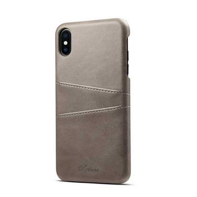 Suteni Calf Pattern with Two Card Slots Leather Coated Hard PC Back Cover Protective Phone Case for iPhone Xs Max 6.5 - Grey
