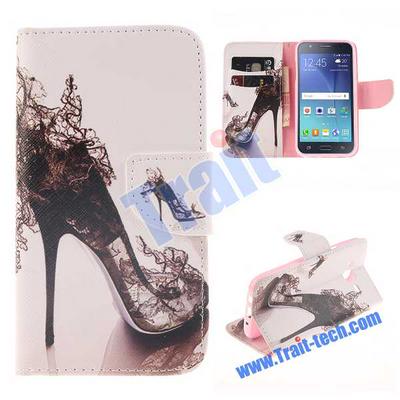 Cross Pattern Wallet Style Magnetic Flip Stand TPU+ PU Leather Case for Samsung Galaxy J5 - High Heel