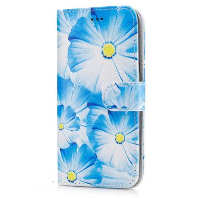 Wallet Style PU Leather + Soft TPU Card Holder with Stand and Magnetic Buckle Case for Samsung Galaxy J5 - Blue Flowers