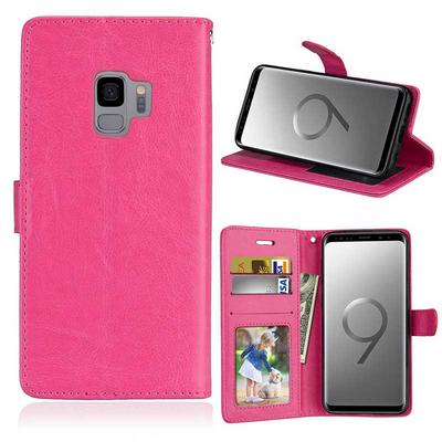 Solid Color Side Flip PU Leather + Soft TPU with Picture Frame Card Slots and Magnetic Buckle Wallet Protective Case for Samsung Galaxy S9 - Rose Red