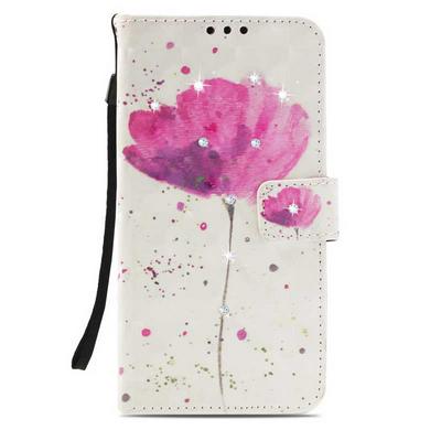 Colored Painting 3D Diamond Studded Wrist Strap PU Leather + Soft TPU Card Slots with Wallet Stand Protecting Cover Case for Sony Xperia XA1 / Z6 - Flower