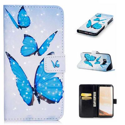 3D Smooth Surface Colored Painting PU Leather + Soft TPU Card Holder with Stand Support Wallet and Magnetic Buckle Case for Samsung Galaxy S8 / G9500 - Butterfly