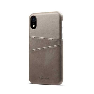 Suteni Calf Pattern with Two Card Slots Leather Coated Hard PC Back Cover Protective Phone Case for iPhone XR 6.1 - Grey
