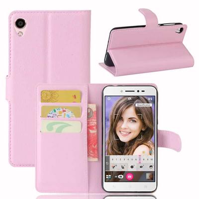 Lichee Pattern Side Flip PU Leather + Soft TPU Card Holder with Stand and Magnetic Buckle Case for Asus Zenfone 3 GO ZB501KL / Zenfone Live ZB501KL - Pink