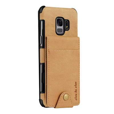 PU Leather Coated PC with Card Holder Stand Support Back Cover Case for Samsung Galaxy S9 - Khaki