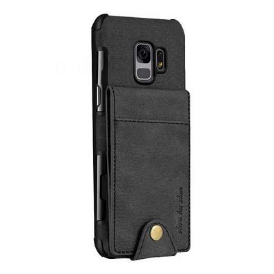 PU Leather Coated PC with Card Holder Stand Support Back Cover Case for Samsung Galaxy S9 - Black