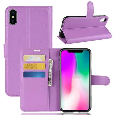 Litchi Pattern Wallet Stand Card Holder Slots PU Leather + TPU Protective Cover Case for iPhone XR 6.1 - Purple