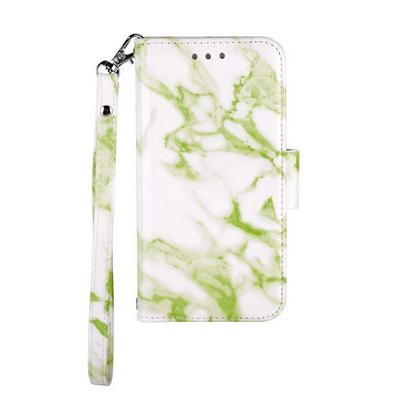 Marble Pattern Side Flip Shockproof PU Leather + Soft TPU Hand Rope with Card Slots Magnetic Buckle and Stand Wallet Protective Case for iPhone XR 6.1 - Green