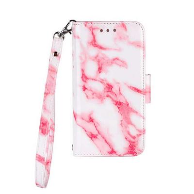 Marble Pattern Side Flip Shockproof PU Leather + Soft TPU Hand Rope with Card Slots Magnetic Buckle and Stand Wallet Protective Case for iPhone XR 6.1 - Pink