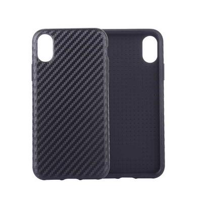 Carbon Fibre Pattern Soft TPU Back Cover Case for iPhone Xs Max 6.5 - Black